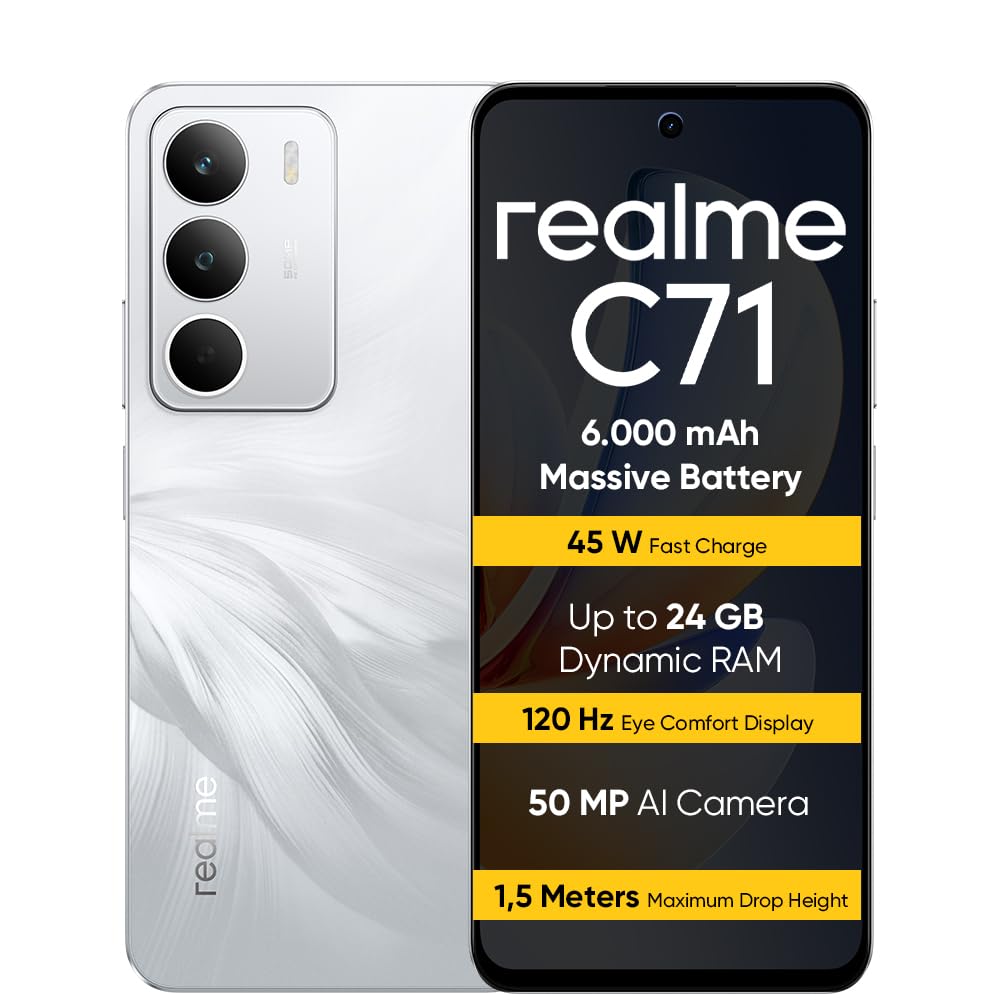 realme C71 Smartphone 6+128GB, 6000mAh Battery, 45W Fast Charge